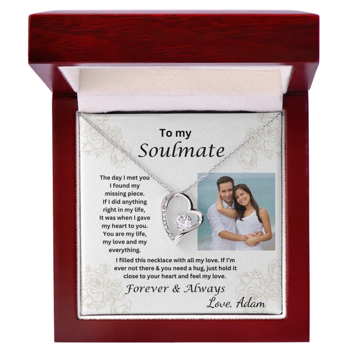 Soulmate Forever Love Necklace- Custom Card  - 14k white gold finish