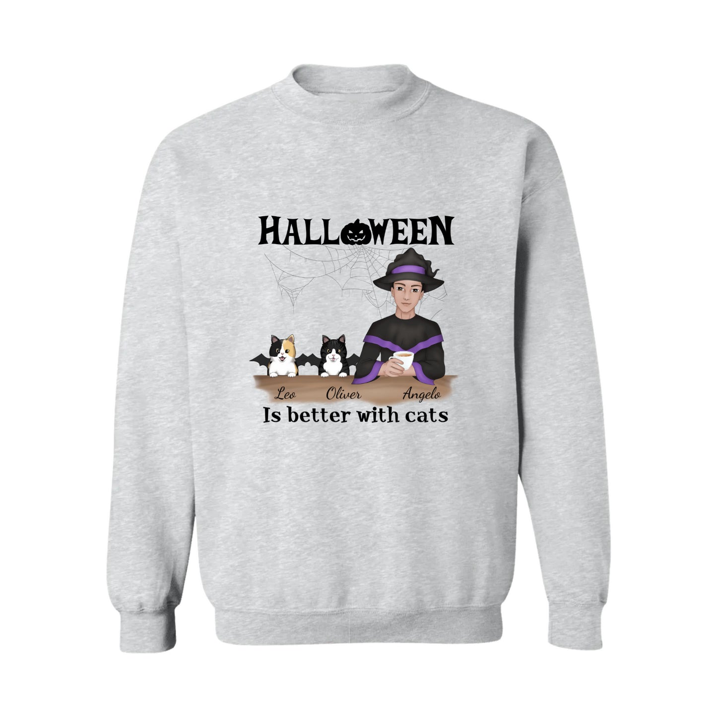 Halloween is Better with Cats (Male) Crewneck Pullover Sweatshirt