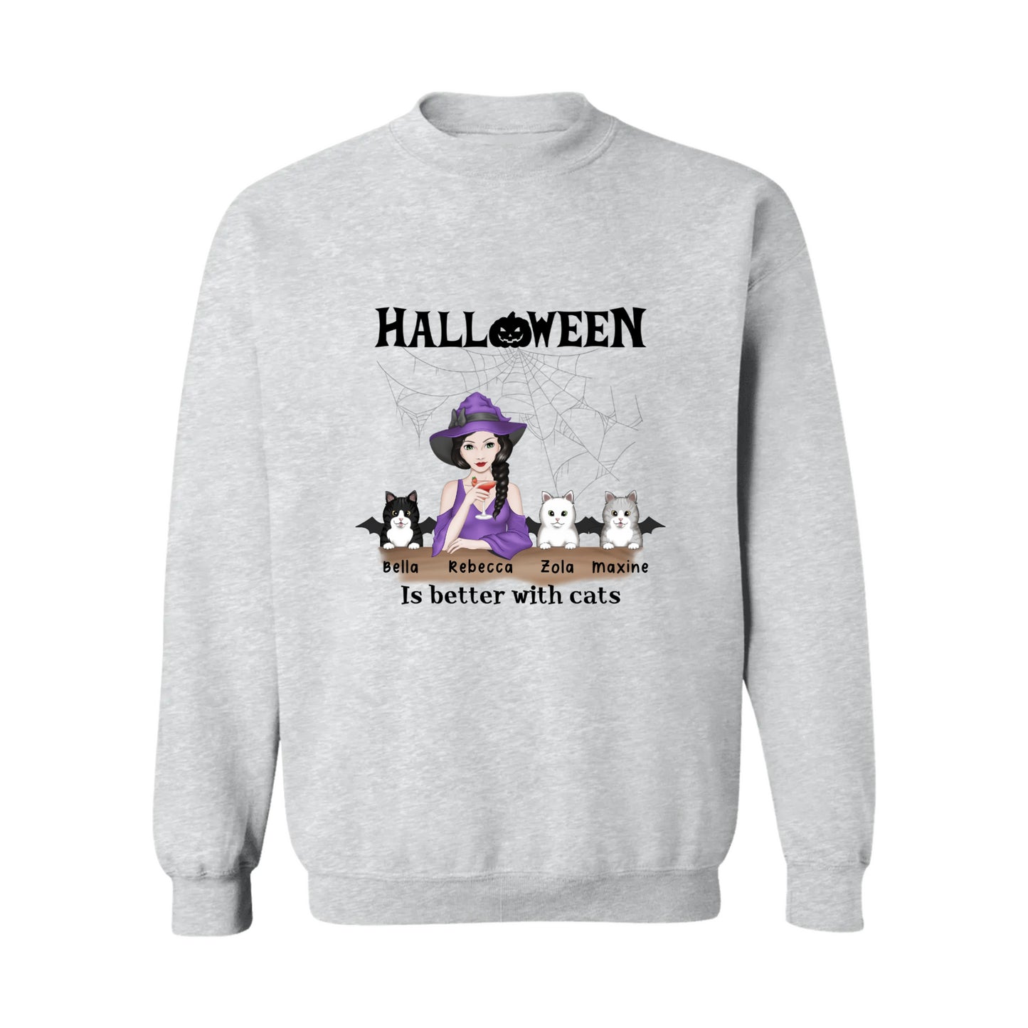 Halloween Is Better With Cats (Female) Crewneck Pullover Sweatshirt