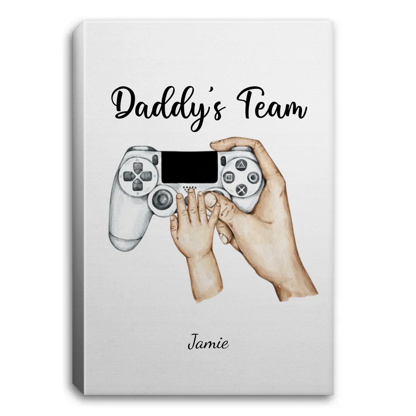 Daddy's Team Video Game up to 5 Kid's Hands Portrait Canvas 0.75in Frame
