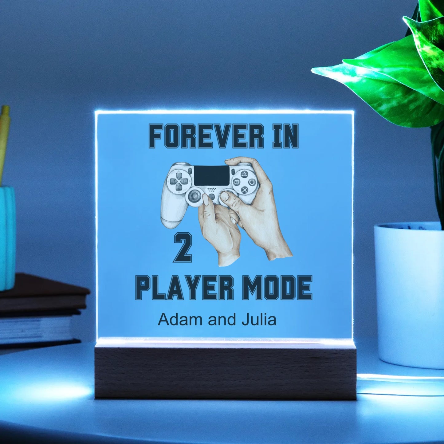 Forever in 2 Player Mode Personalized Acrylic Square Plaque