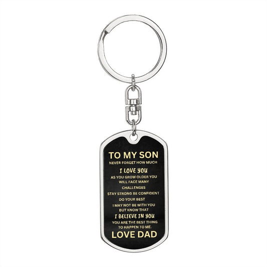 To My Son Dog Tag Swirl Keychain