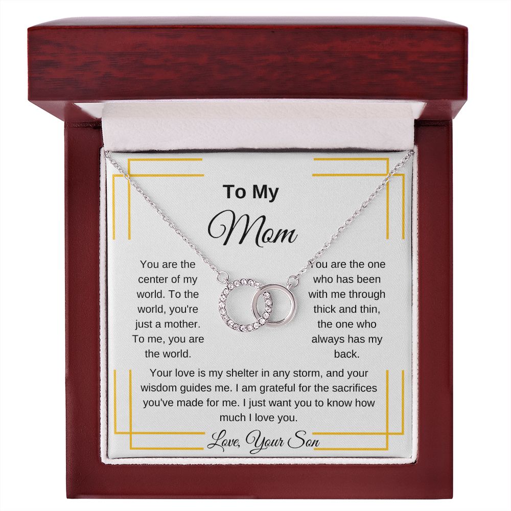 To My Mom From Your Son Interlocking Necklace. You Are My World Mom
