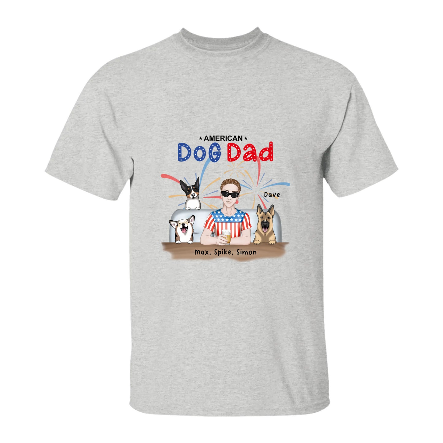 Dog Dad Red White and Blue Patriotic T-Shirt