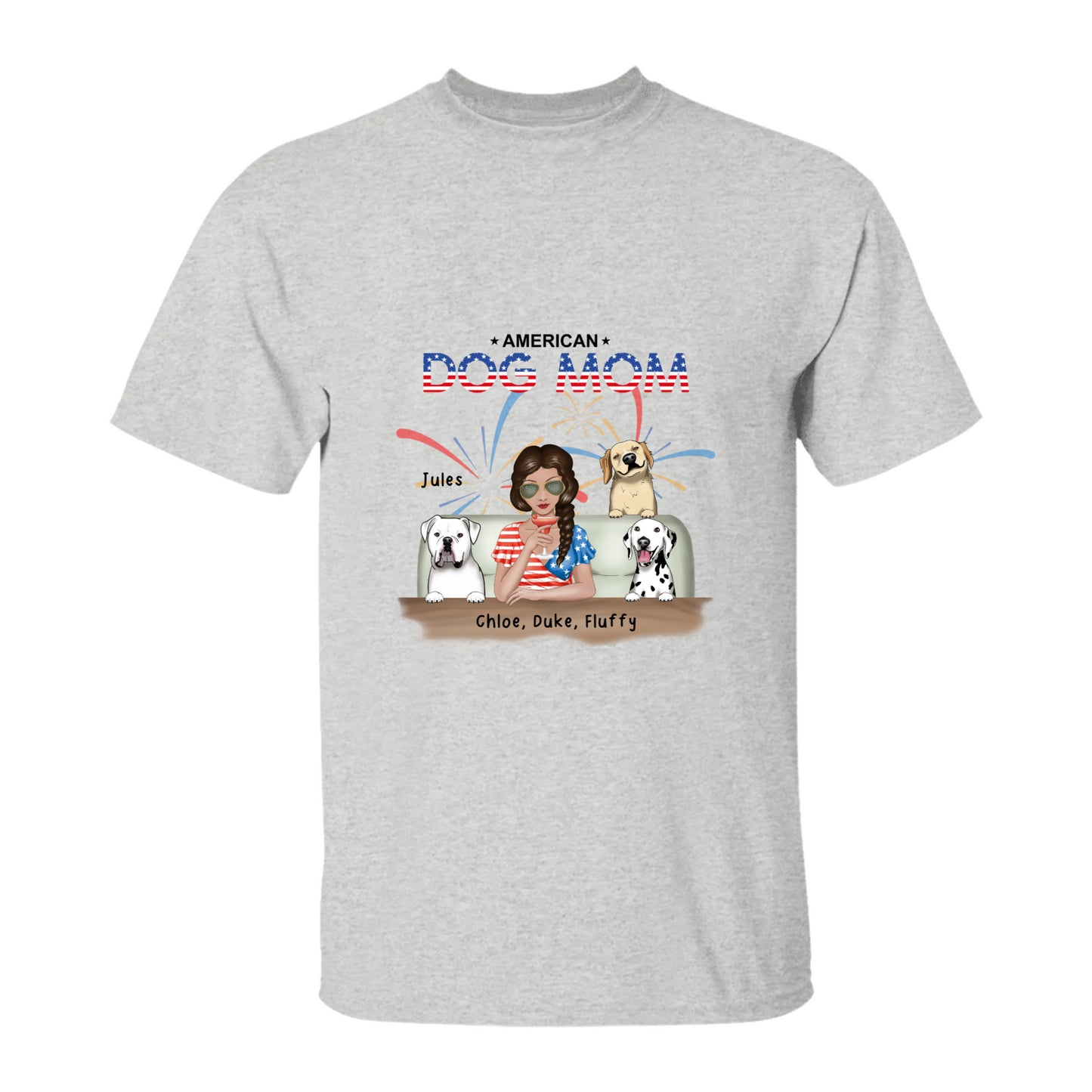 Patriotic Red White and Blue Dog Mom 5.3 oz. T-Shirt