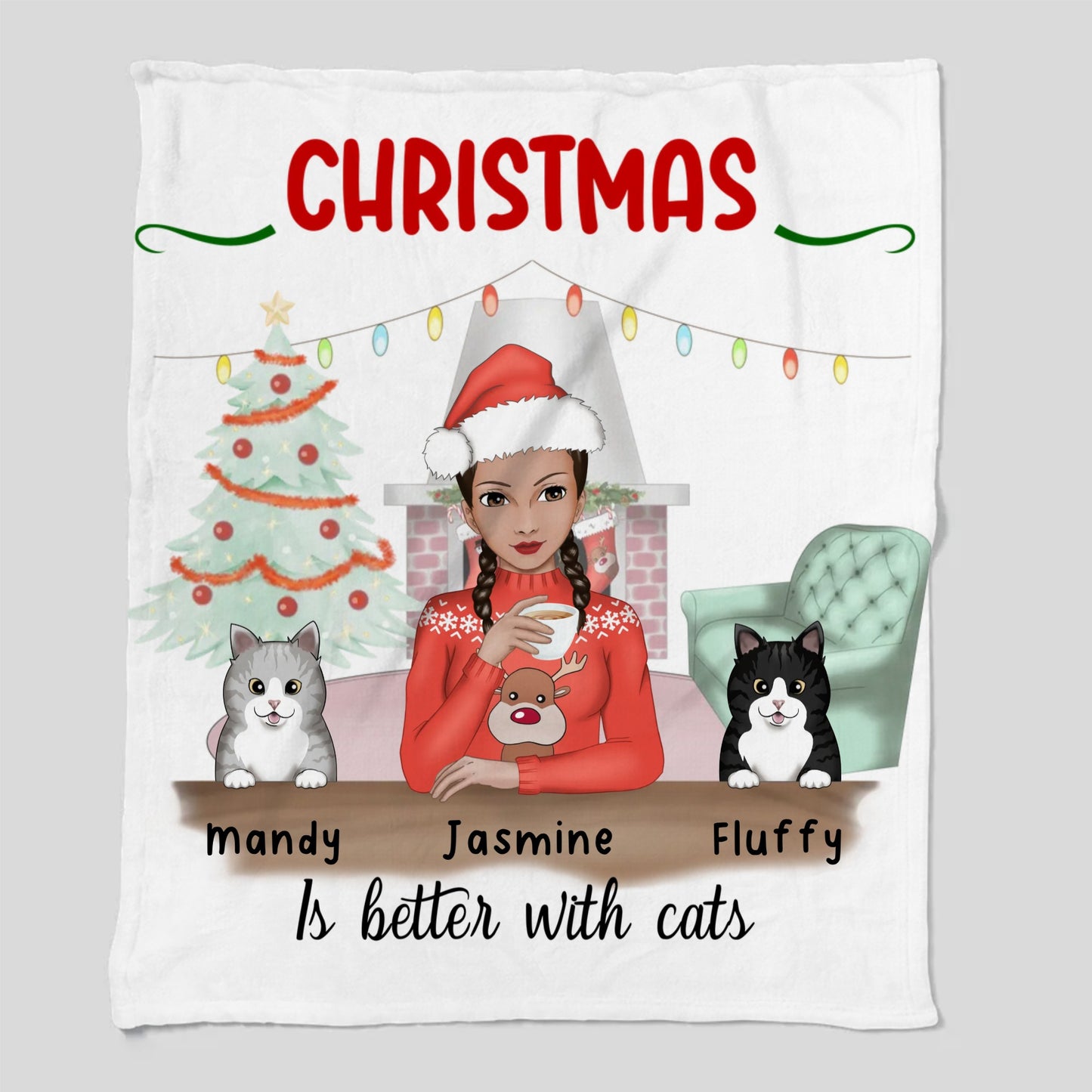 Christmas Is Better With Cats Cozy Plush Fleece Blanket – 50×60