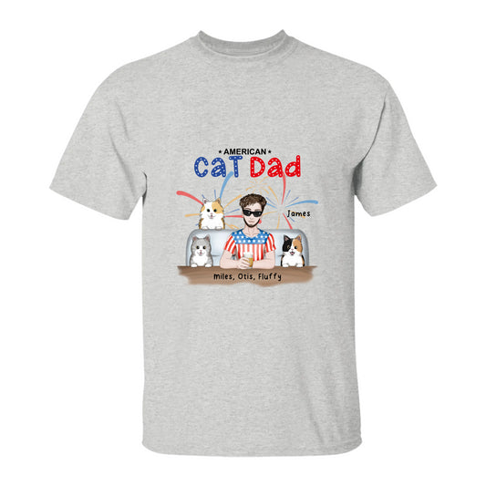 Cat Dad Red White and Blue Patriotic T-Shirt